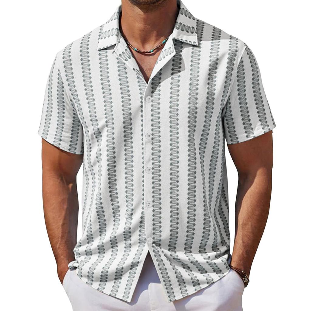 Herren Sommer Lässig Kubanischer Kragen Kurzarmhemd