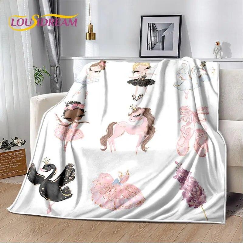 Cute Ballet Girl Ballerina Cartoon Soft Plush Blanket,Flannel Blanket Throw Blanket for Living Room Bedroom Bed Sofa Picnic Kids