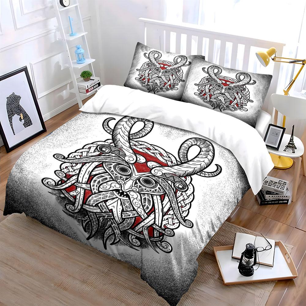 Horned Viking-inspired Face. Bedding Sets Duvet Cover Sets Duvet Covers Pillowcases(1 * Duvet Cover 2 * Pillowcases Without Duvet Insert)