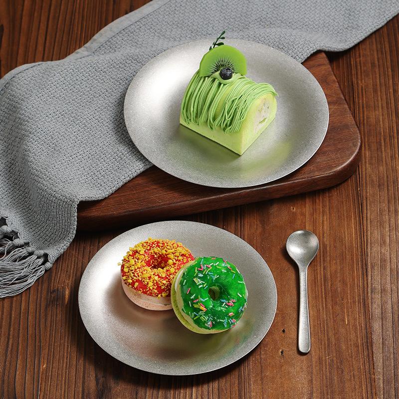 Vintage Stainless Steel Steak Dinner Plates Round Snack Dessert Western French Restaurant Bone Plate Tray Tableware Kitchen