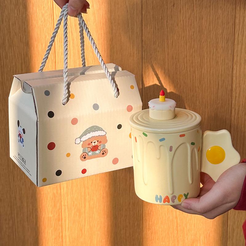 Narozeninový dárek Roztomilý Mléčný Fufu Zavařené Vejce Keramický Hrnek Dortový Hrnek s Víčkem Pár Chlapec a Dívka Hrnek na Pití Vody