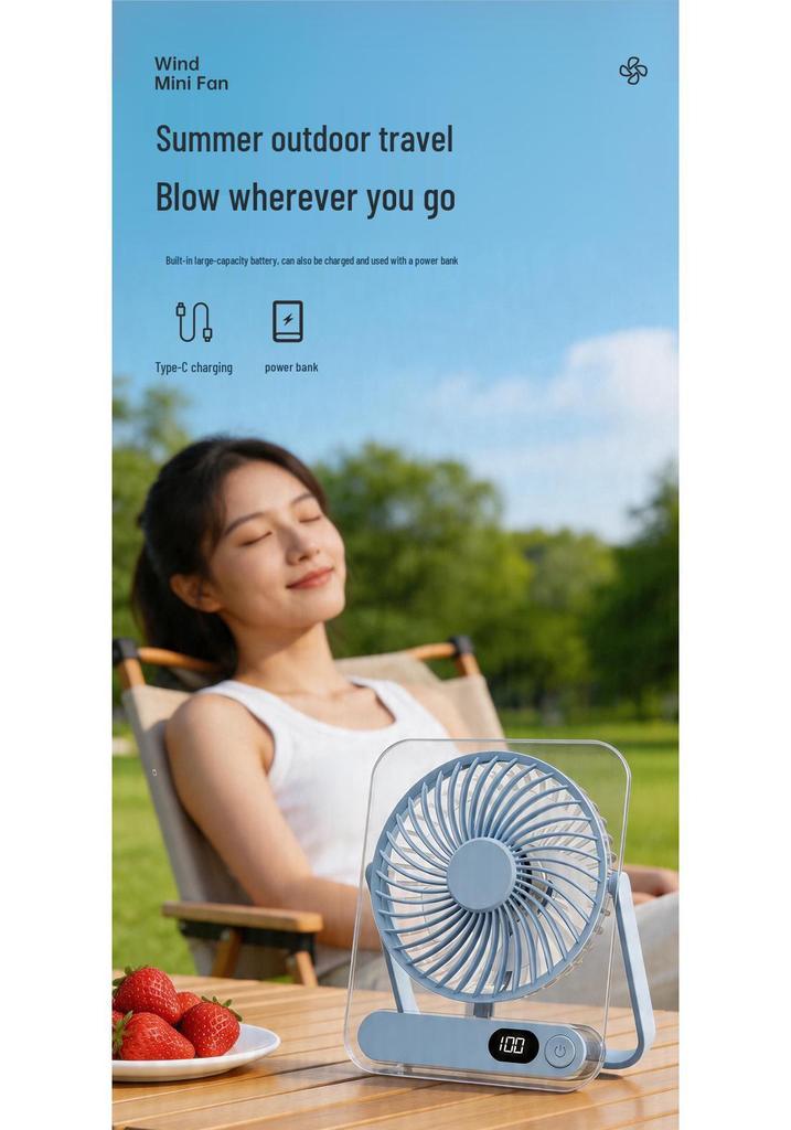 Ultra-Thin Mini Fan: Silent, Long Battery, Strong Wind, Compact for Desktop or Office Use