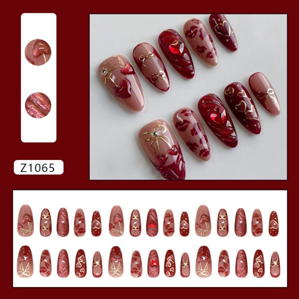 30pcs French False Nails Cat Eye Gradient Butterfly Line Press On Nails Manicure Nail Tips Women