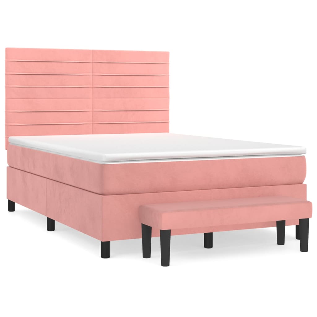 Box Spring Bed with Mattress Pink 140x190 cm Velvet