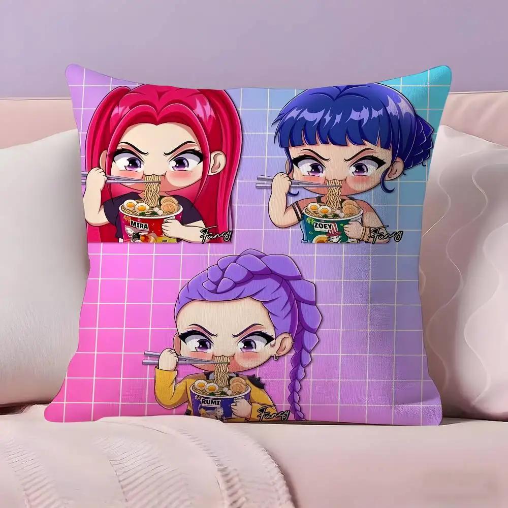 Hot Kpop Demon Hunters Cartoon Pillow Covers Decorative Home Print Square Pillow Bedroom Room Decoration Pillowcase