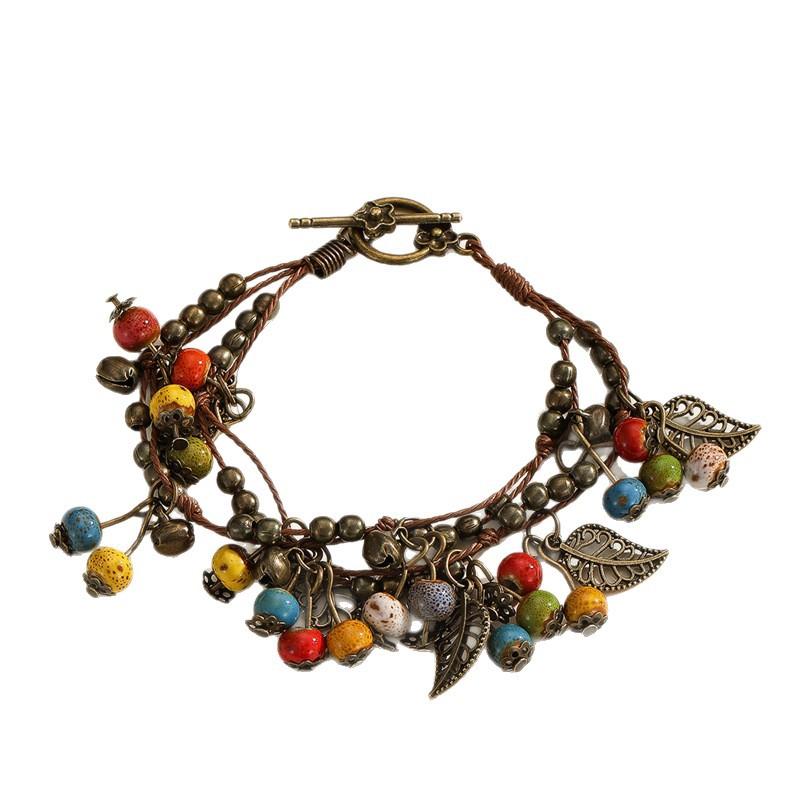 Retro Bohemian Literary Small and Fresh Cherry Bead String Fringed Bracelet, Rare and High-end Fashionable Ethnic Accessory.