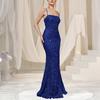 Yousheng Women's Sparkly Sequin Long Formal Dress Square Neck Backless Split Mermaid Prom Dress Spaghetti Strap Evening Party Gown