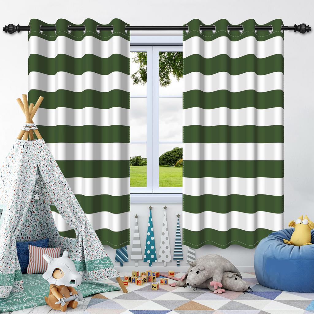 2pcs Simple Solid Color Transverse Striped Blackout Curtains for Bedroom Living Room Darkening Thermal Insulated Window Curtains