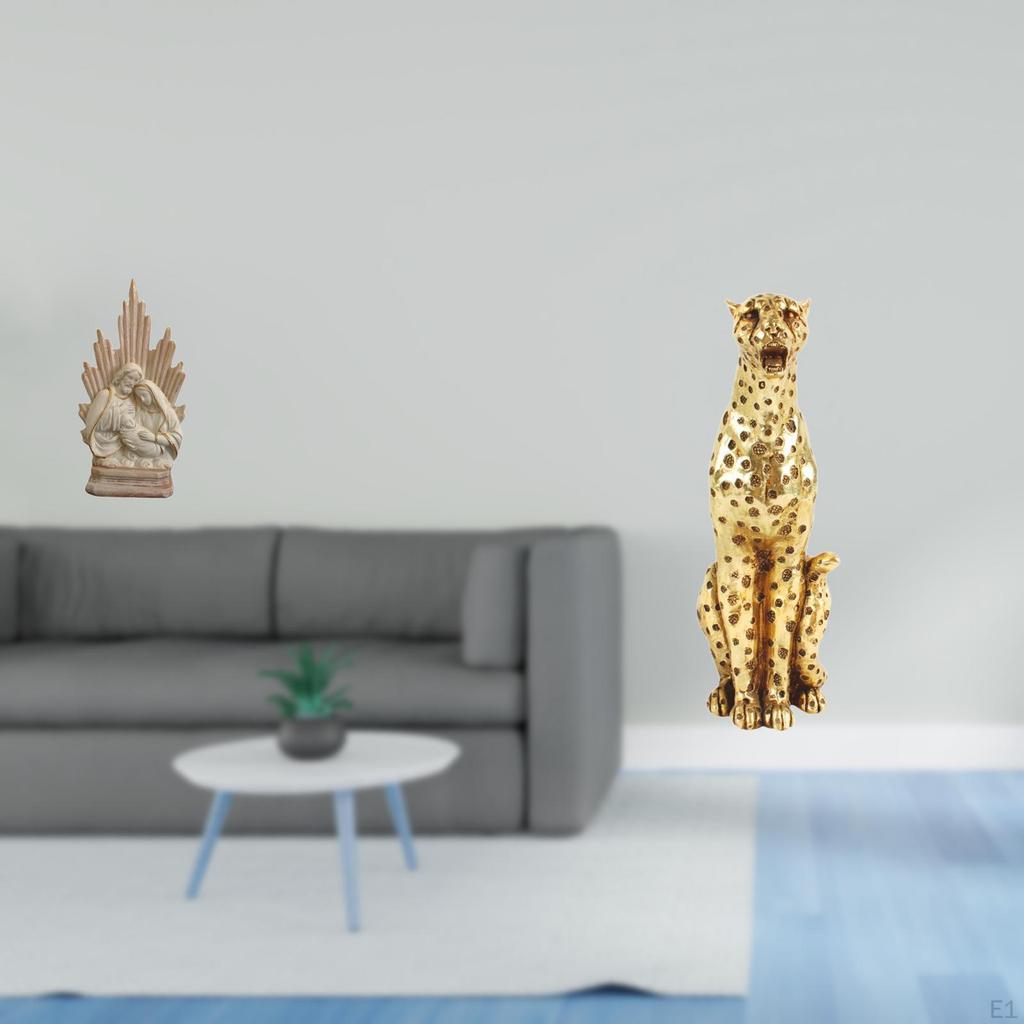 Classic Resin Holy Family And Gold Cheetah Animal Sculpture Figurine for Office Table Home