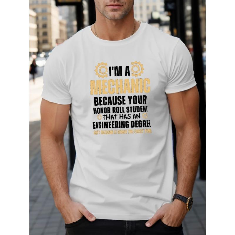 European Sizes Men's Casual I'M MECHANIC... Print Short Sleeve T-shirt Tops For Summer, Men's Clothes
