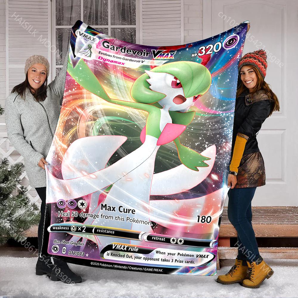 1 Stück Japan Pokémon Gardevoir Karten-Print-Decke für Erwachsene und Kinder, Warme Decken für Zuhause, Reisen, Auto, Camping, Picknick, Luxusgeschenke