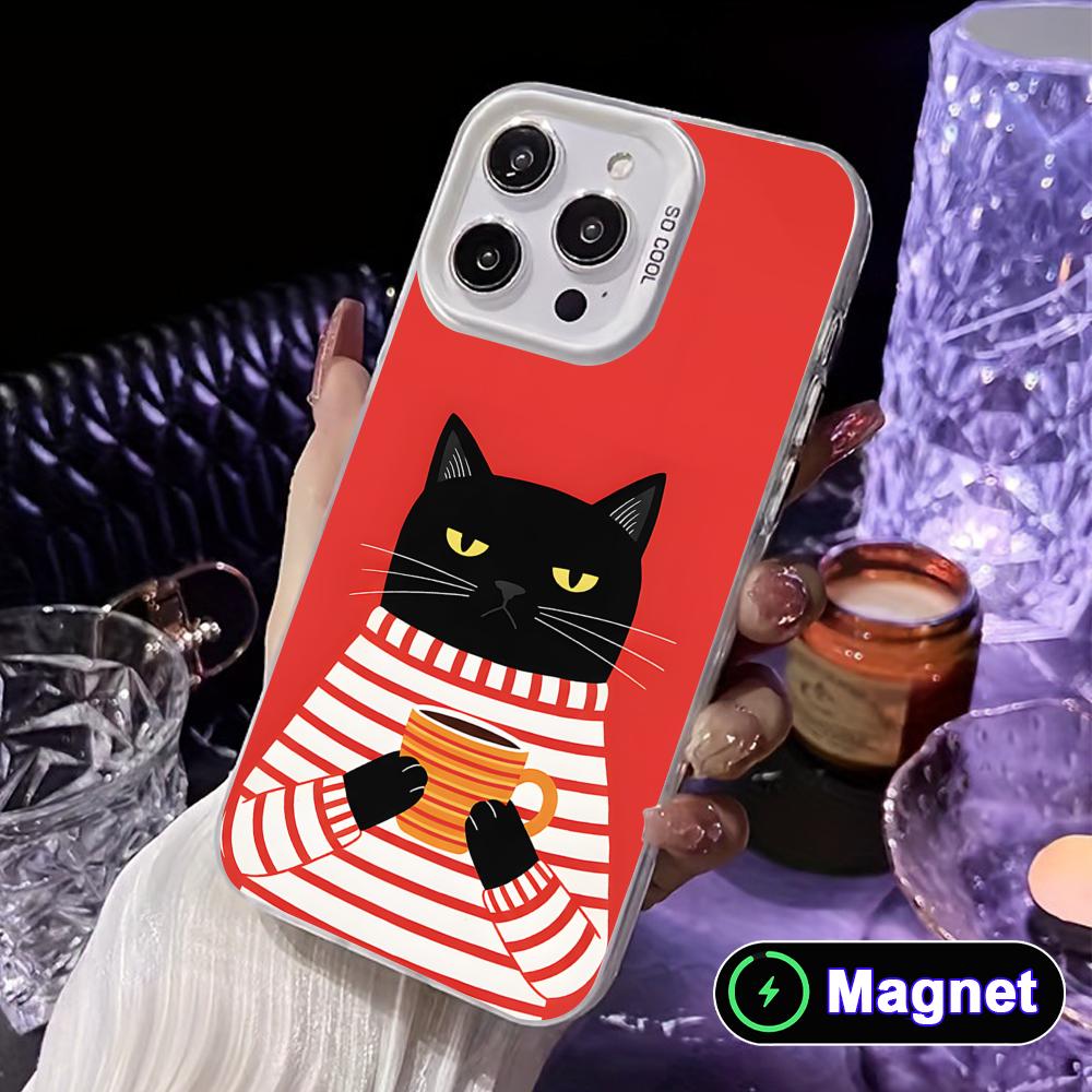 Cute Coffee Cat White Translucent MagSafe Mobile Phone Case for iPhone 17 16 15 14 13 12 11 X XR XS Air Pro Max Plus Cover