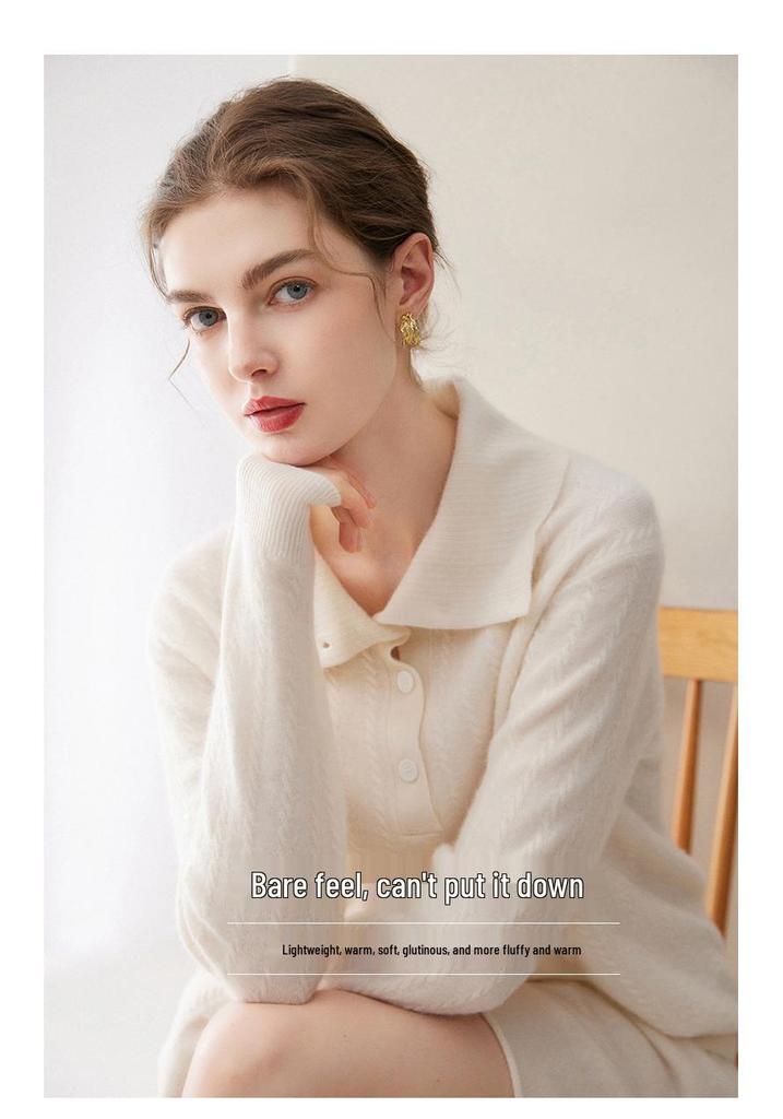 Kang Sai Ni Women's 100% Cashmere Lapel Sweater - Stylish, Simple Inner Knitwear