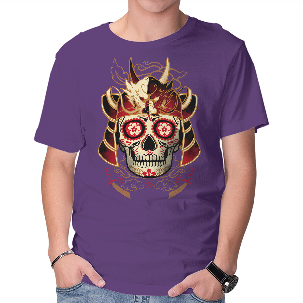Unisex Crew Neck T-Shirt Samurai Calavera Skull Graphic Short Sleeve Casual Tee XXXXL