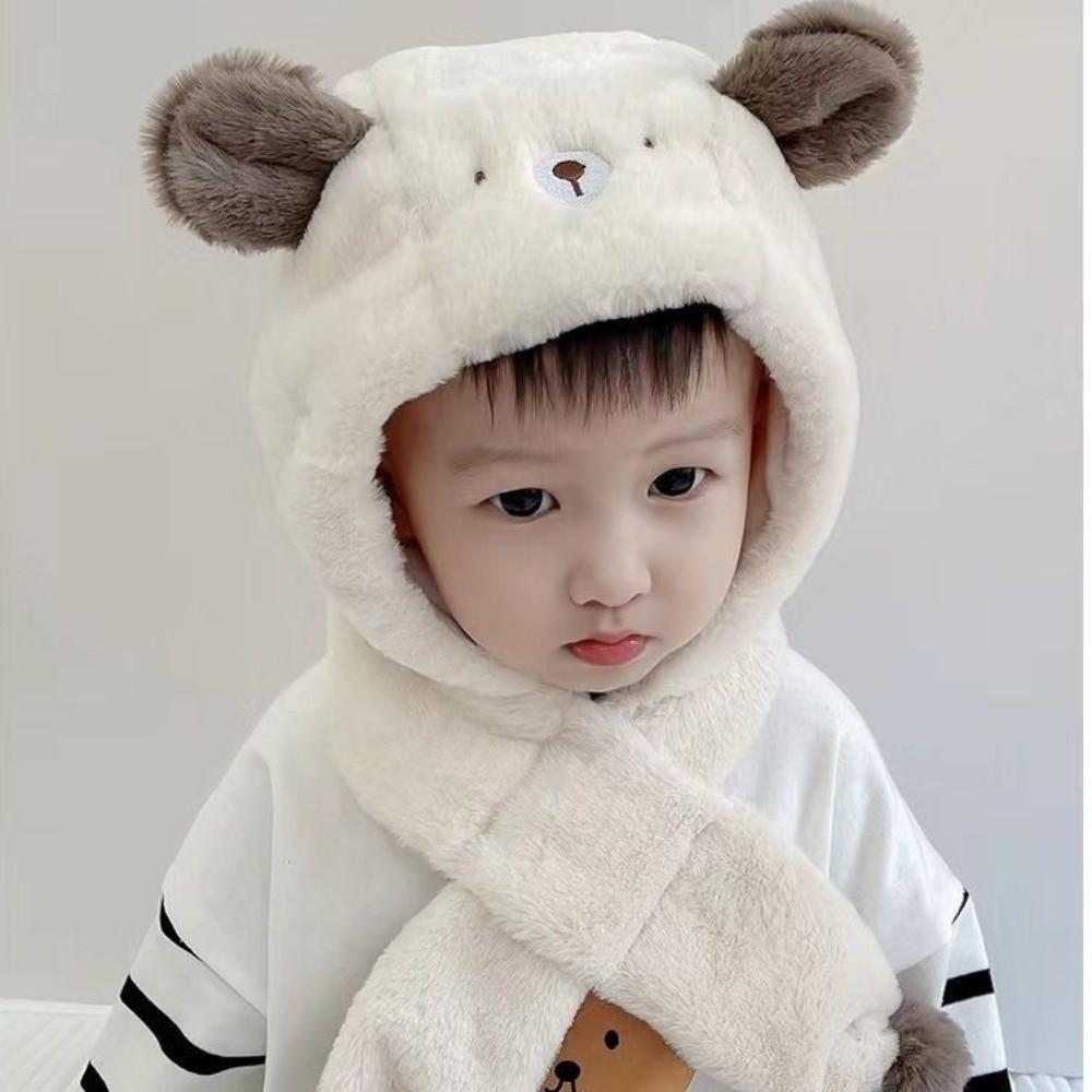 Windproof Winter Baby Hat Scarf One-Piece Infant Beanies Cap Cute Kids Hat Hooded Scarf