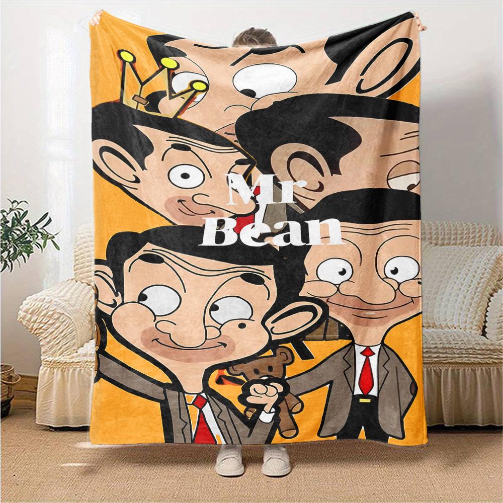 Mr. Bean Flannel Blanket Super Soft Warm Cozy Blanket for Sofa Bed Office Travel All‑Season Home Decor Gift