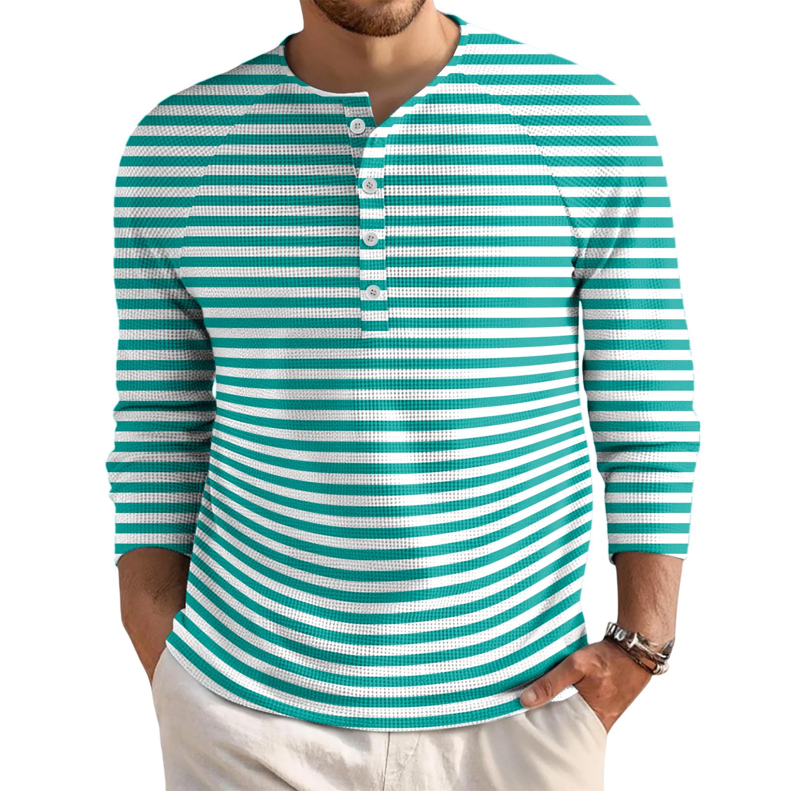 

Men s Loose Casual Button Down Collar Long Sleeve Top XL ціан