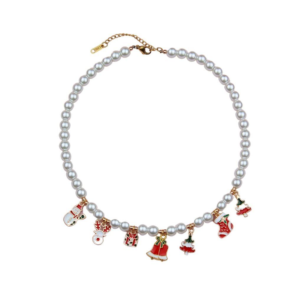 

Мультяшное Рождественское Ожерелье Цепочка на Ключицу Мультяшный Кулон Чокер Универсальная Жемчужная Цепочка Фестиваль A