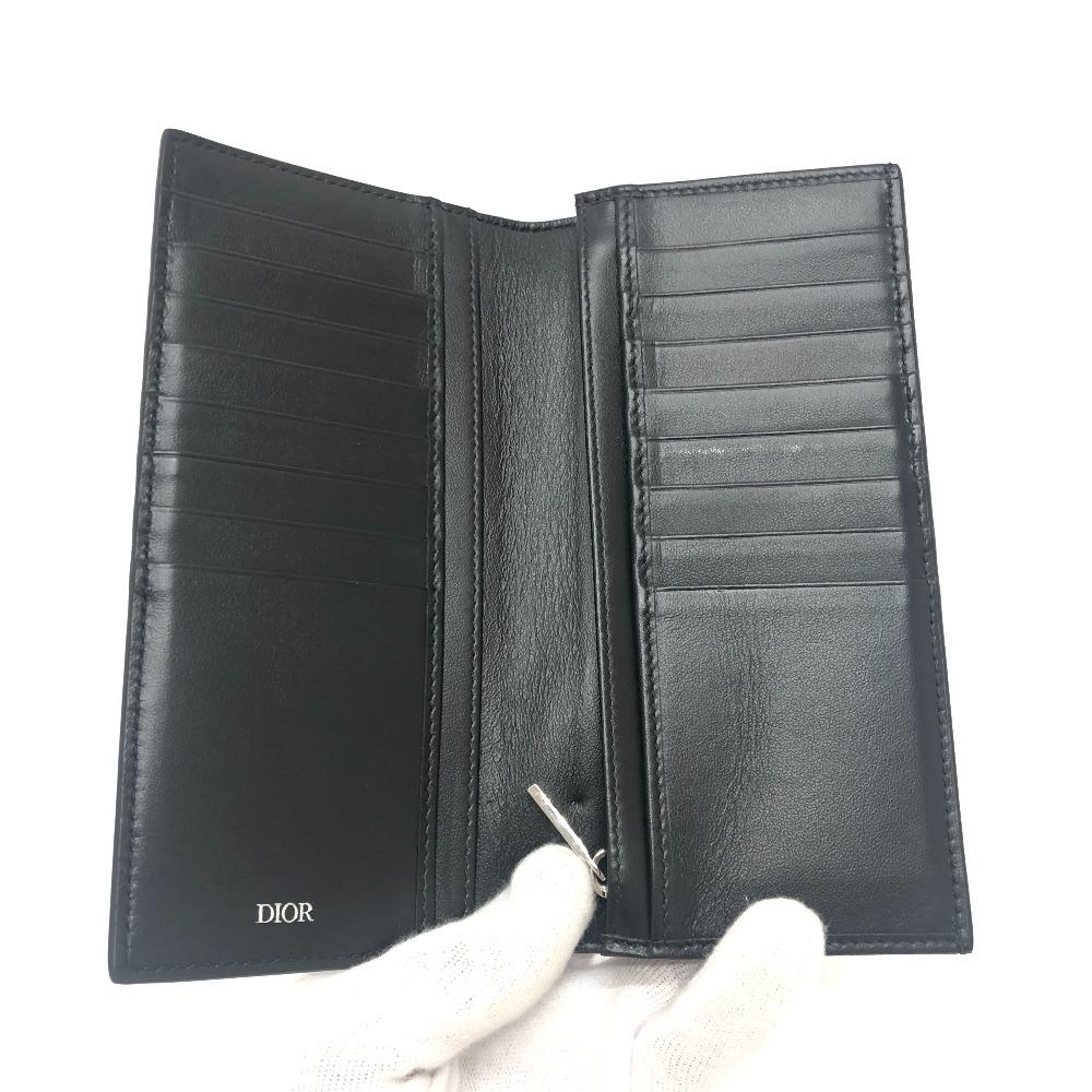 Dior Punching of League Bifold Long Wallet Leather Black/SilverHardware