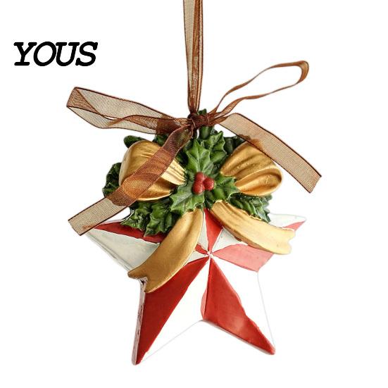 Seasonal Branch Decorations Christmas Resin Animal Ornament, Vintage Hanging Decor with Ribbon, Cute Bow Souvenirs Dog Santa Bear Patterns Xmas