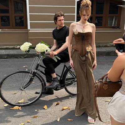 Vacation Style Butterfly Dress for Women with Removable Hem, Slim Strapless Bramble Skirt, Temperament Hot Girl Tall Long Skirt