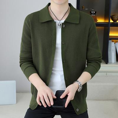 Einfarbiger Herren Herbst- und Winter Revers Pullover Strickjacke Jacke Koreanischer Stil Trendiges Freizeit-Oberteil
