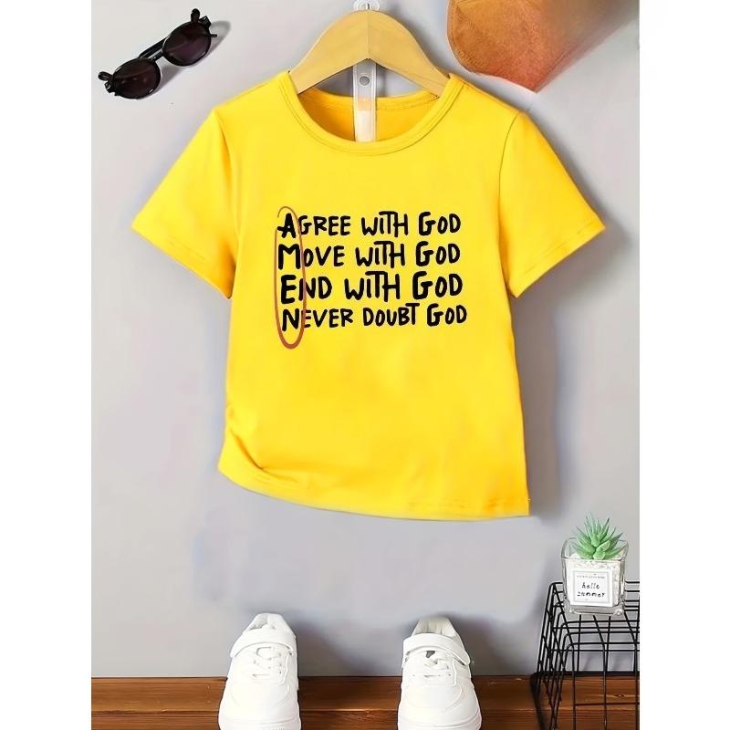 

European sizes AGREE WITH GOD Creative Letter Print Fun Versatile Round Neck T-Shirt - Suitable for Everyday Outdoor Wear 164cm жовтий