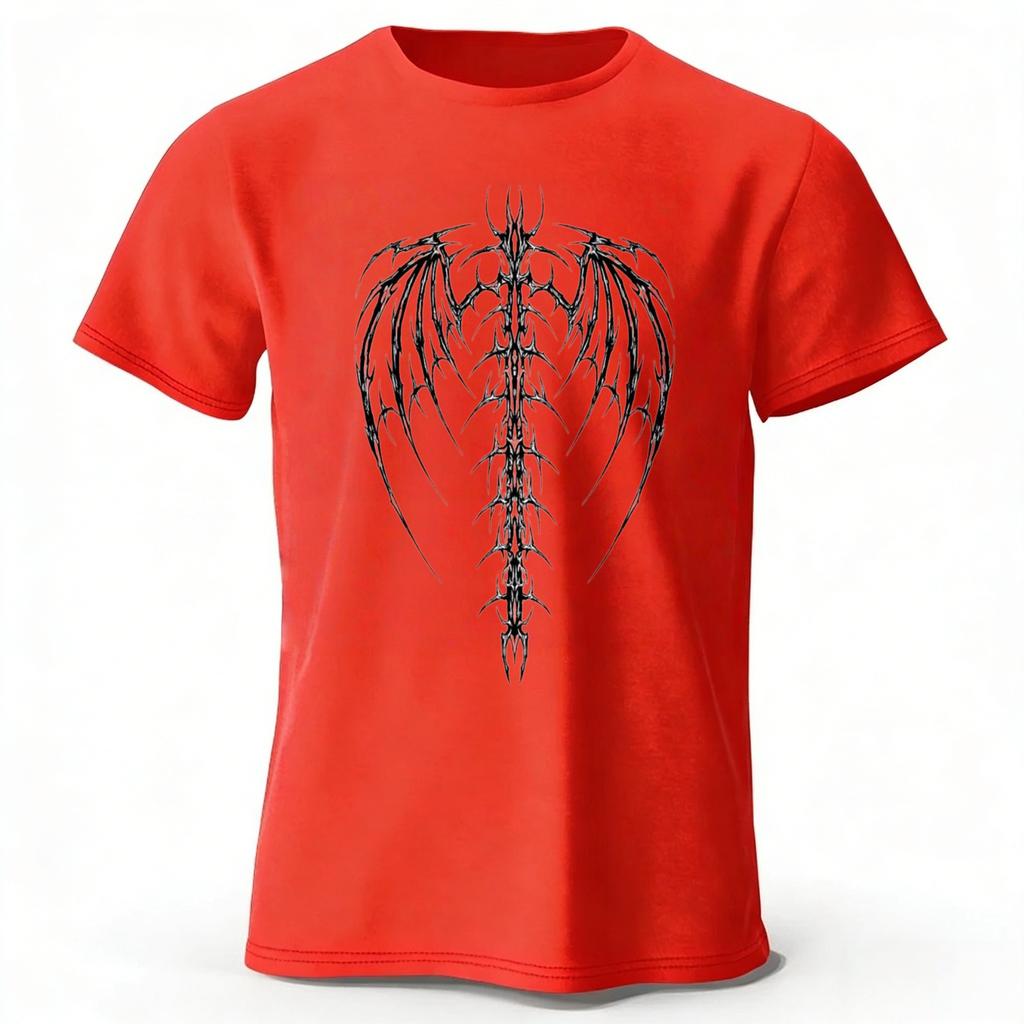 New Dark Devil Spine Print Pure Cotton Short Sleeved Menswomens Loose Soft and Comfortable Tshirt for Street Fashion Top