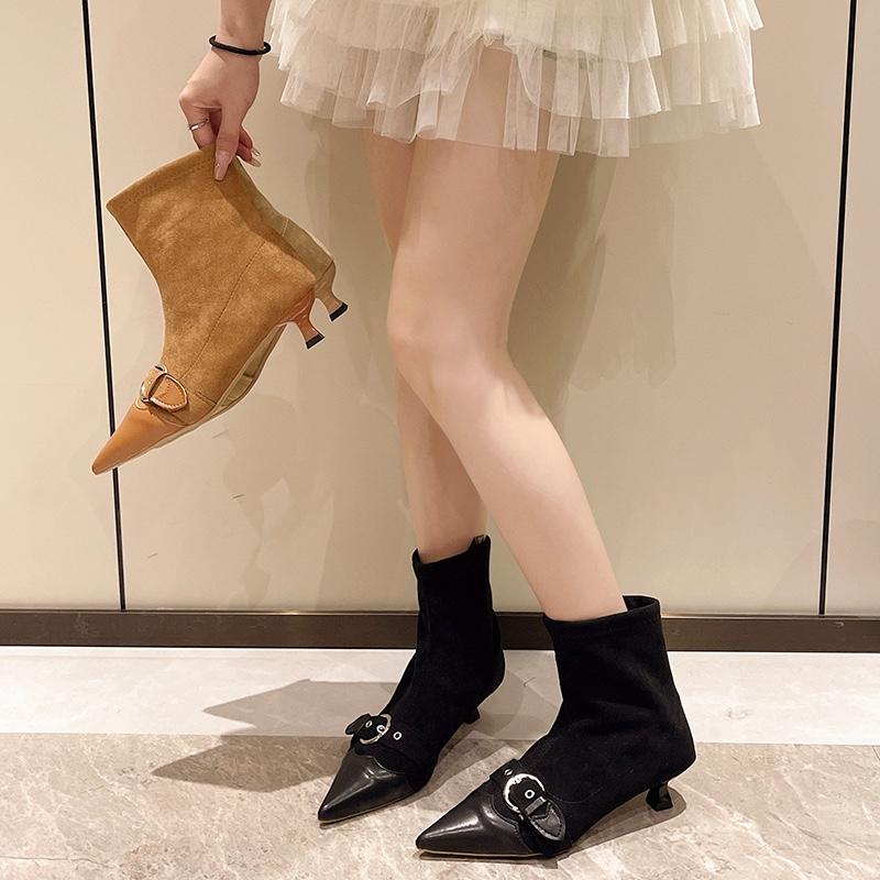 New Style Fashion Women's Shoes Sleeve Women's Boots Autumn Pointed Toe Solid Short Barrel Stilettos or Thin Heels Knight Boots