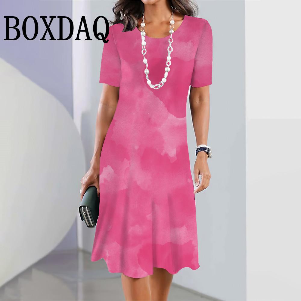 Colorful Tie Dye Gradient Summer Dress Women's Short Sleeve Round Neck Clothes Daily Casual Fashion Loose Mini A-Line Dress