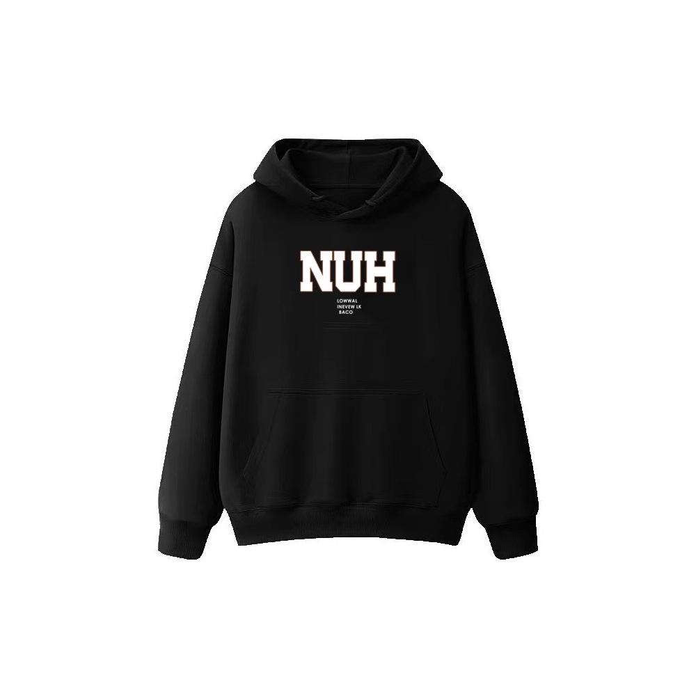 Ogʻir vaznli flisli astarli xatli printli xudi - Kuz/Qish uchun qalin, keng bichimli
