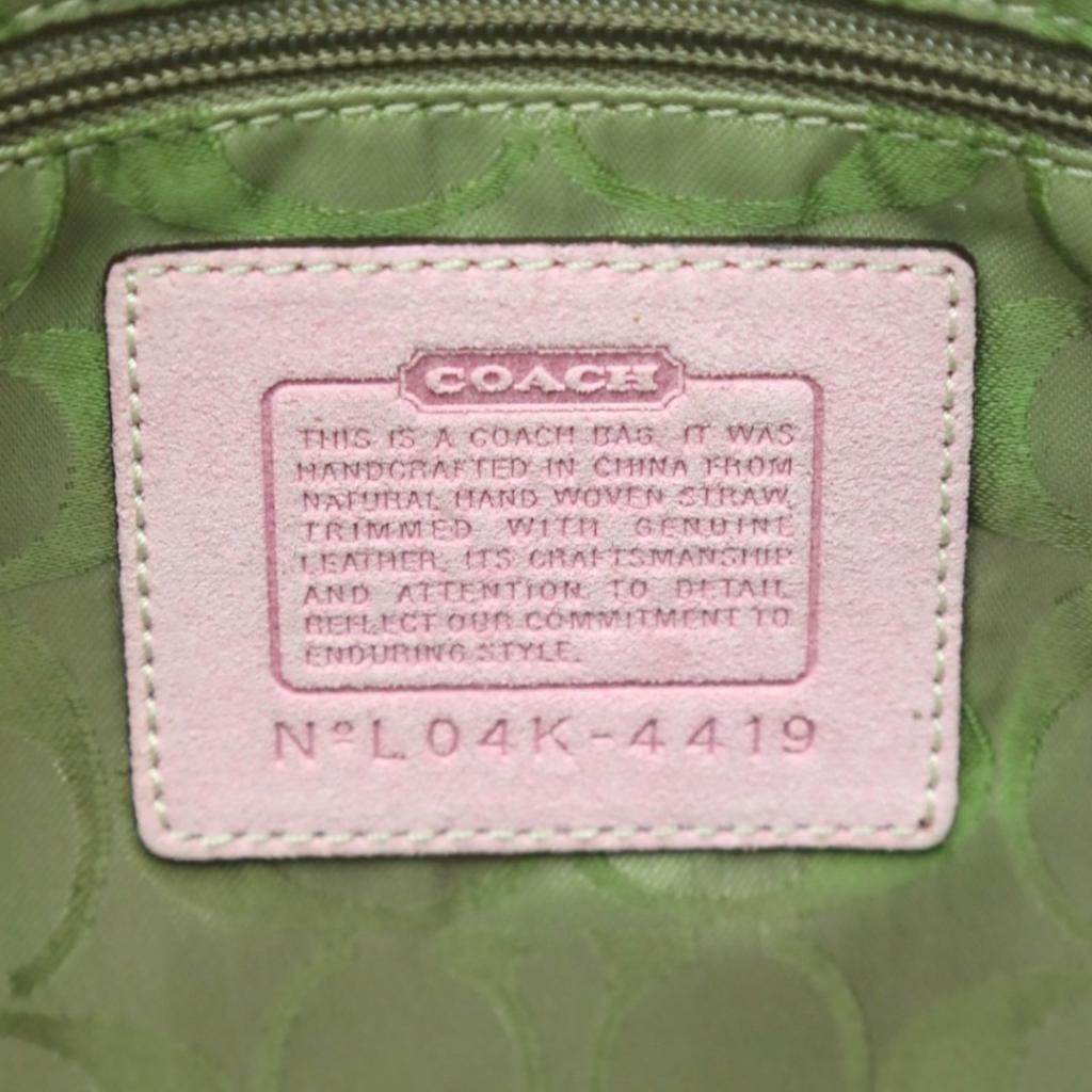 COACH basket straw Handbag leather Pink x Beige Women 4419 Used