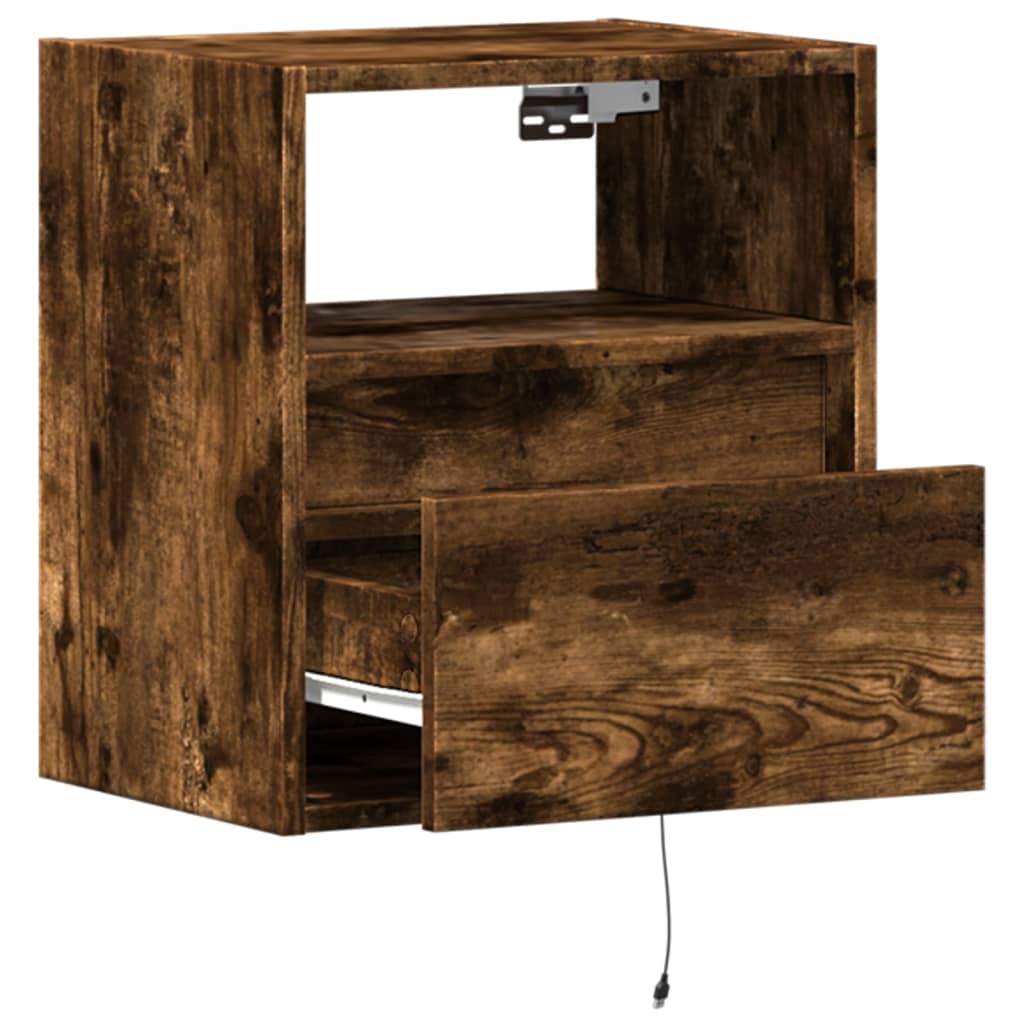Wall Mounted TV Cabinet with LED Lighting Smoked Oak Finish 41 x 31 x 45 cm