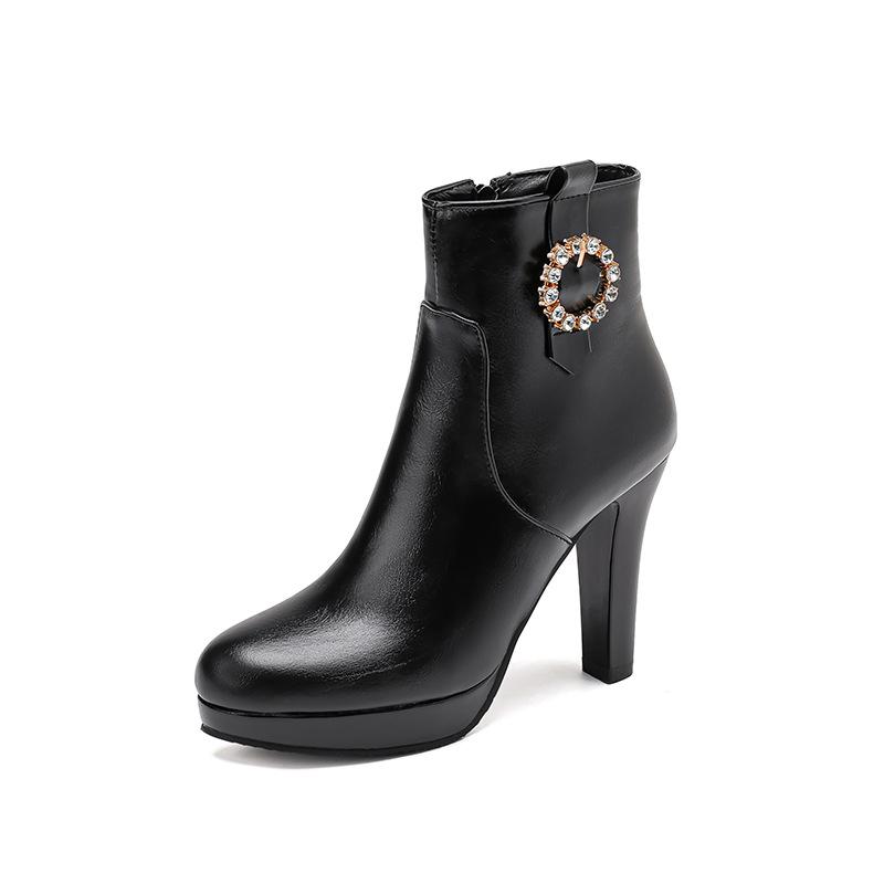 

2024 Новые модные шорты с боковой молнией, осенне-зимние женские ботильоны, короткие массивные ботинки, женские туфли на высоком каблуке 10 см 34