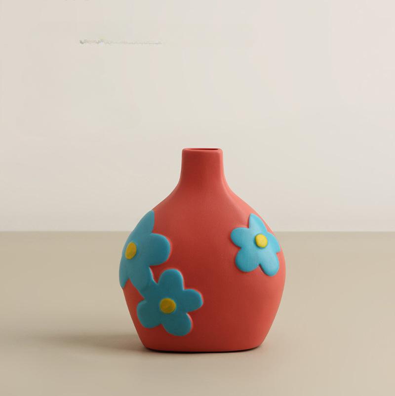 6style Hand-painted Ceramic Vase Living Room Flower Arrangement Creative Home Desktop Decorations Ornaments