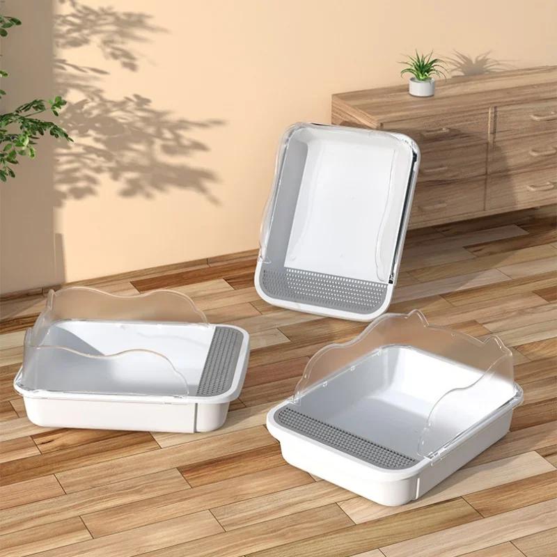Large Semi-Enclosed Cat Litter Box - High Sides Removable Kitty Litter Pan Suitable for Cats/Kittens Rabbits & Small Animals