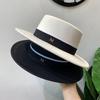 European and American Retro M Standard Internet Celebrity Top Hat Autumn and Winter Fashion Versatile White Woolen Flat Hat Elegant Temperament Jazz