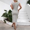 Damen Dating Pendler Lässig Einfach Schlitz Kink Gestreift Hüftwickelkleid
