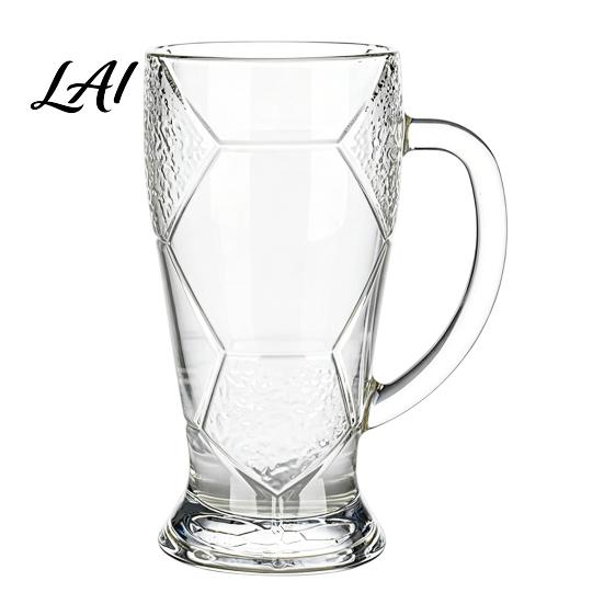 Thick Handle Beer Mug Soccer Glass 500ml Large Capacity Embossed Football Mug 1pc