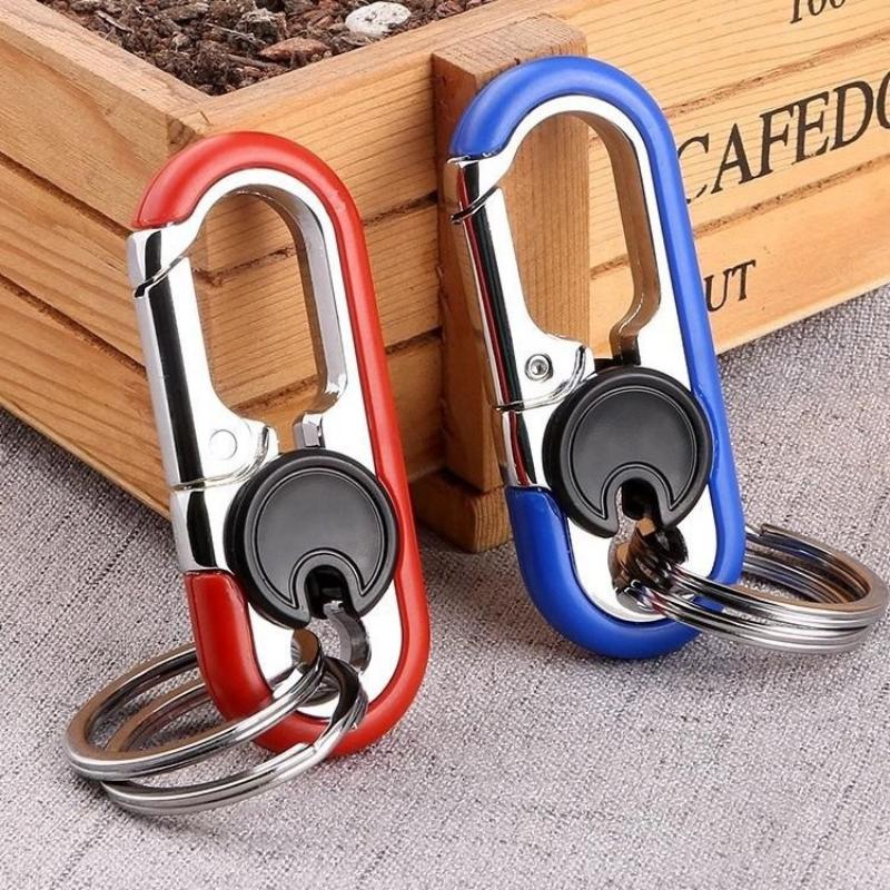 Rotatable Lock Carabiner Keychain Rustproof Metal Double Ring Anti-Lost Key Holder for Camping Hiking Gears