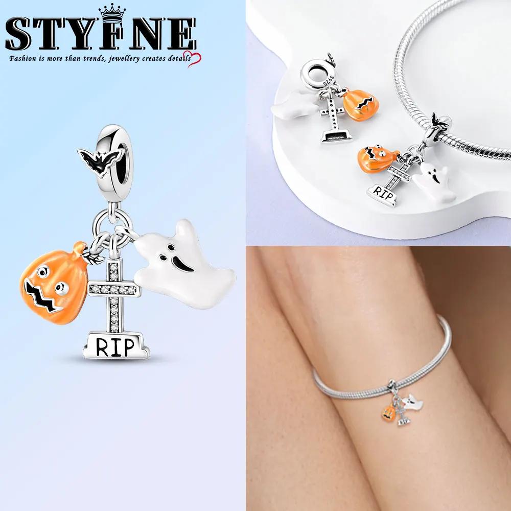 

copper Halloween Luminous Pumpkin Charm Pendant Bead Charms Compatible With Authentic Bracelets for Women Valentine Day Jewellery Gifts