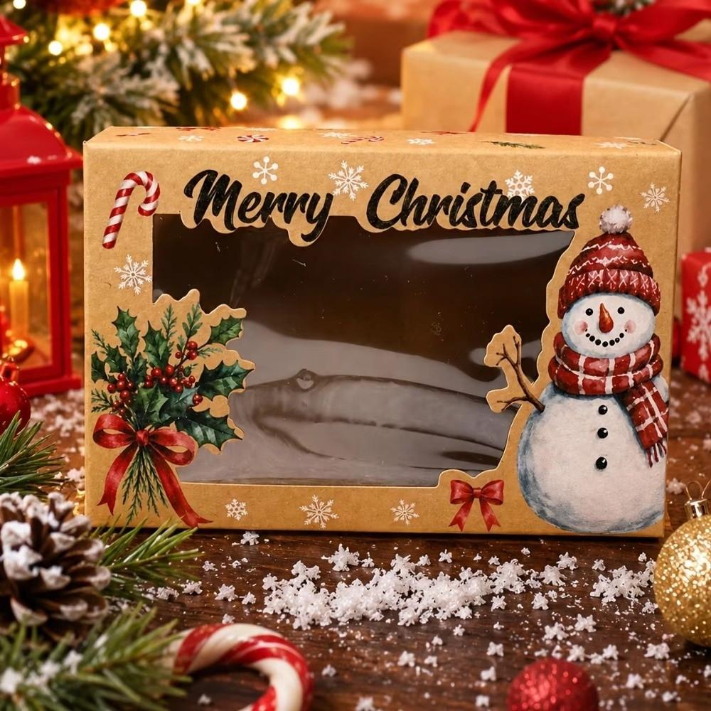 6pcs/Set Foldable Kraft Paper Boxes PVC Window Gift Packaging Boxes Christmas Season