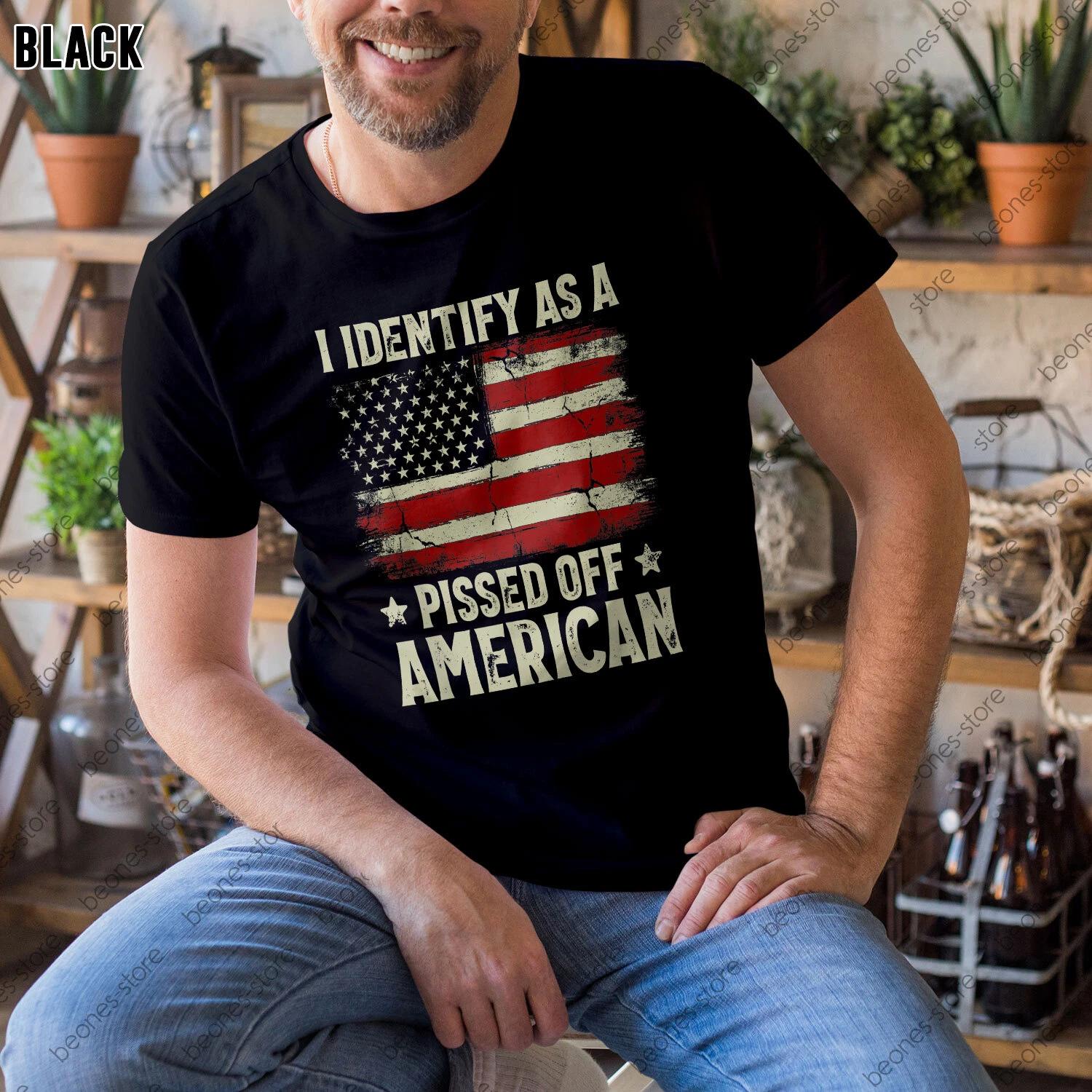 Vintage American Flag I Identify As A Pissed Off American Gift Unisex T-shirt 3XL