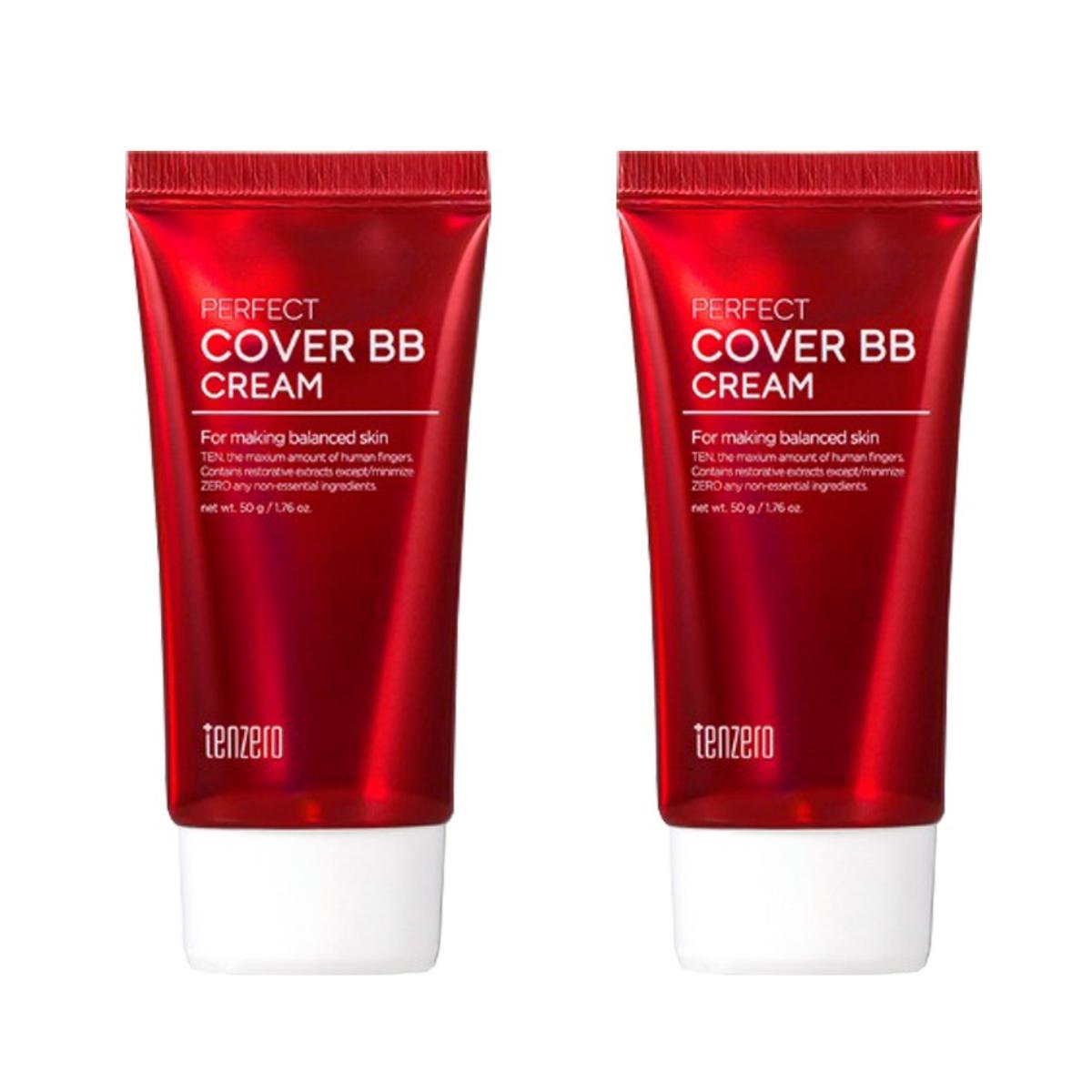 TENZERO Perfect Cover BB Cream SPF50+ PA+++ - High Coverage & Brightening Tone-Up - 50g (Pack of 2)