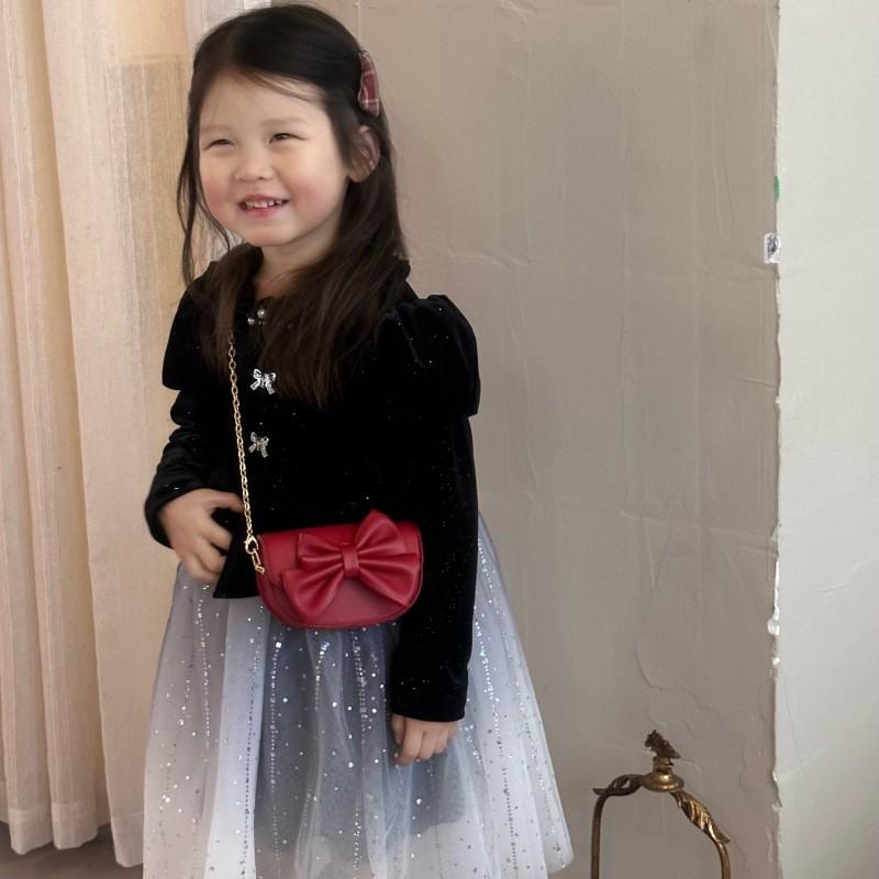 Decoration Bow Cute Solid Color Children Shoulder Chain Bag For Casual Outings