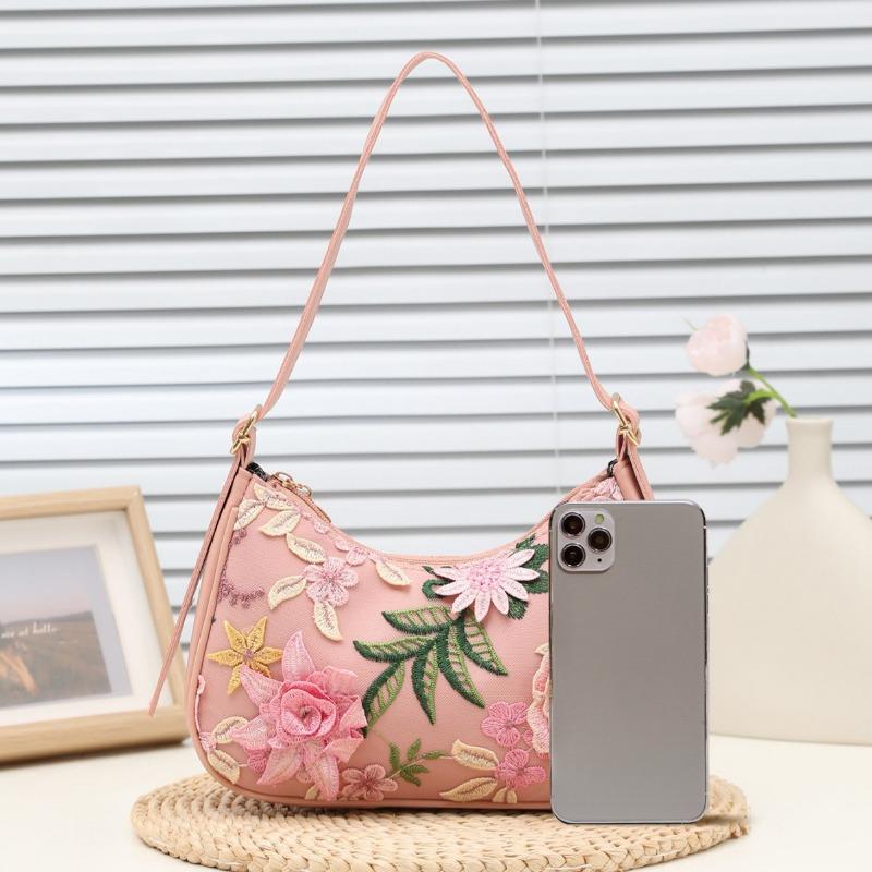 Embroidered flower shoulder bag, new trendy women's handbag, fashionable and simple underarm bag, one piece.