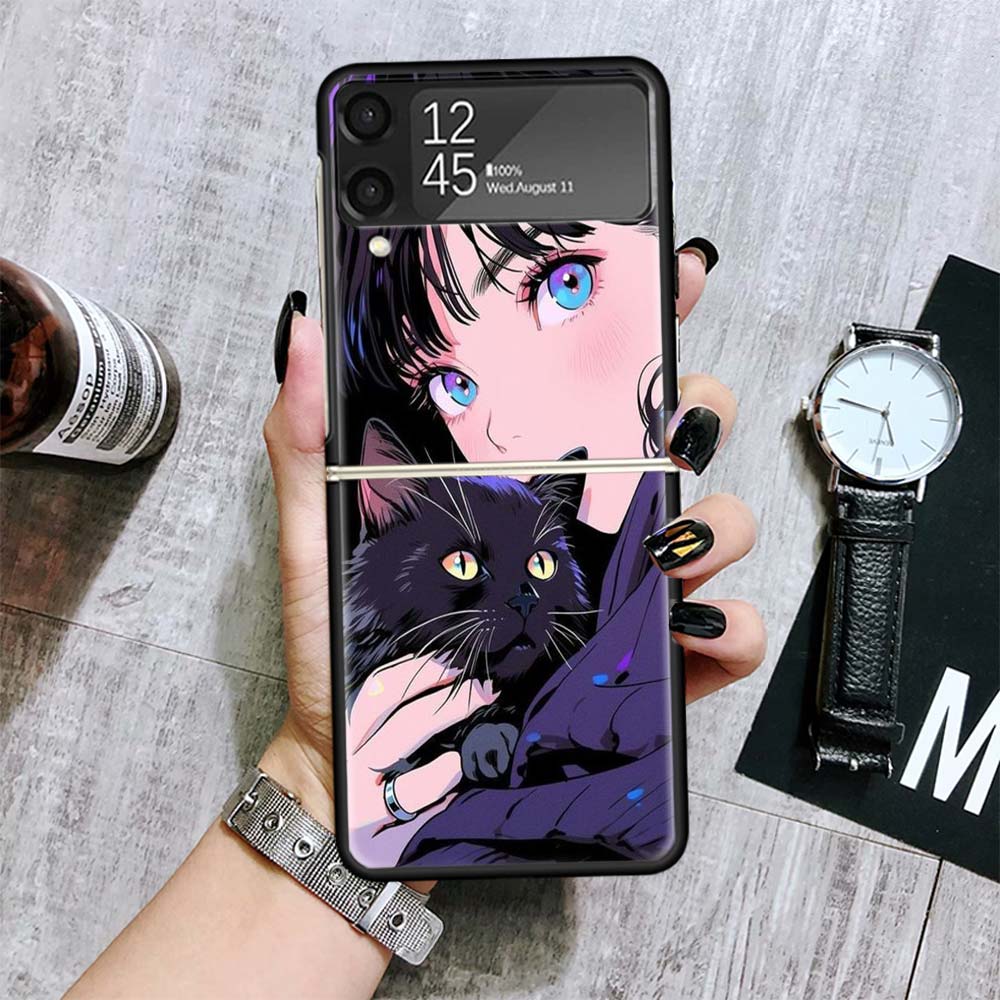 

Милые Черные Кошки Аниме Девушки Чехлы Для Samsung Galaxy Z Flip 4 5 6 7 3 Z Flip7 Flip6 Flip4 Flip5 Flip3 5G Жесткие Ударопрочные Fundas C Samsung Z Flip 4
