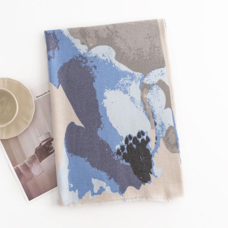 Printed Faux Cashmere Scarf for Women  A High End Plant and Floral Warm Shawl  A Fashionable Commuting Neck Protection and Cold Proof Scarf