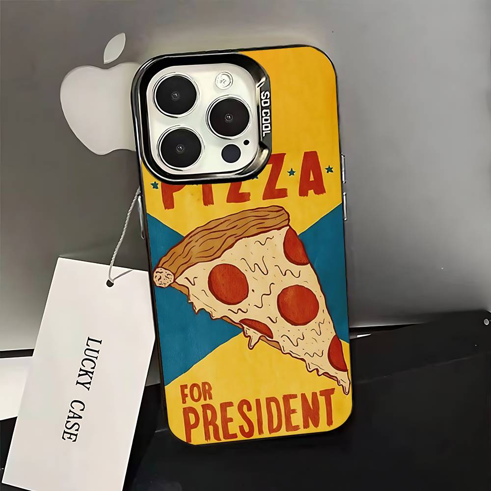 Leckeres Cartoon-Pizza-Handyhülle Für iPhone 16,15,14,13,12,11,Pro,XS,Max,Plus,Mini,SE Schwarzes Candy Matt Stoßfestes Cover