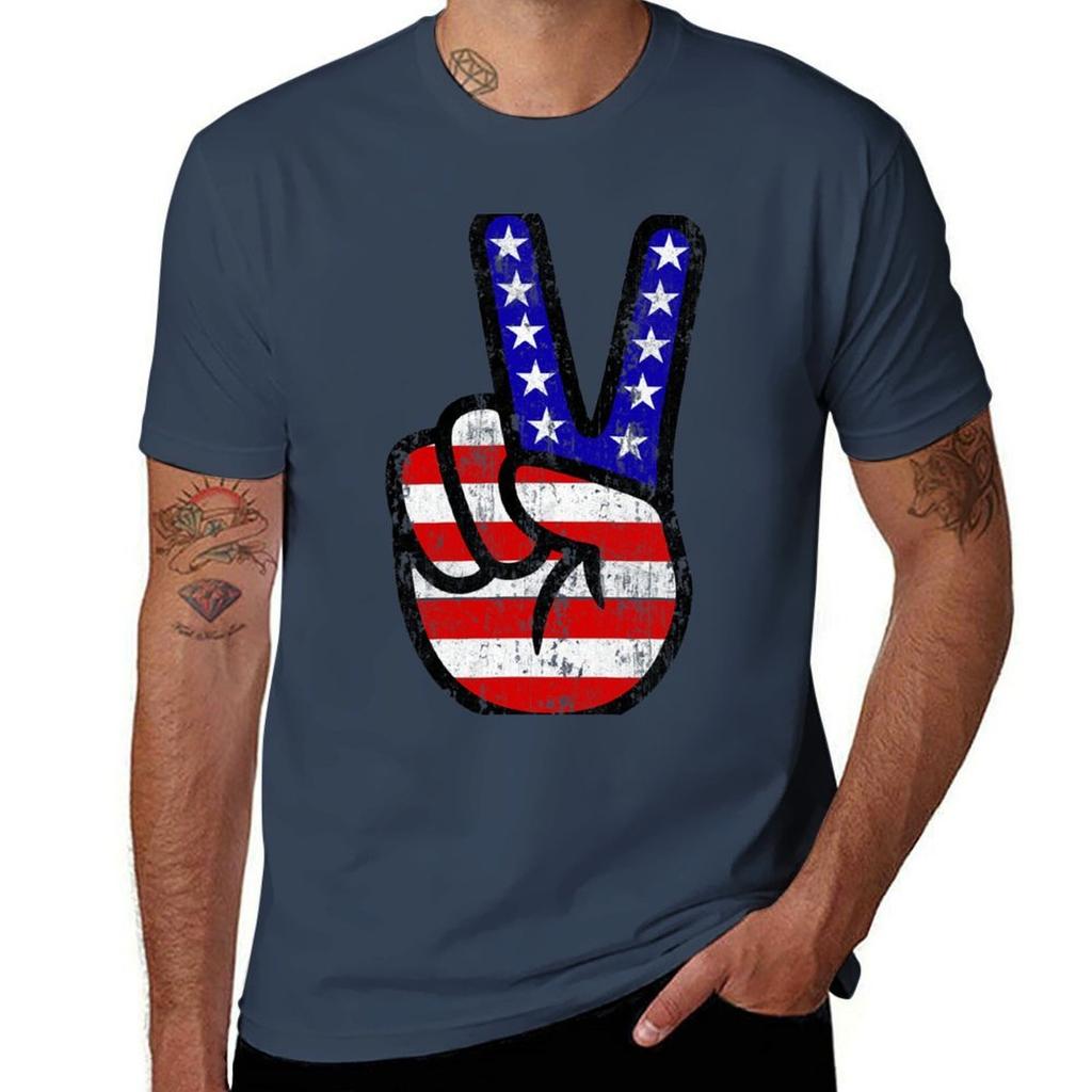 American Flag Peace Sign TShirt Plus Size Everyday Tee Shirt
